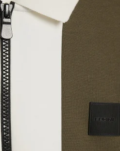 Khaki Slim Fit Blocked Zip Polo Shirt