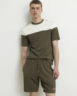 Khaki Slim Fit Colour Block T-Shirt