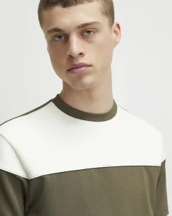 Khaki Slim Fit Colour Block T-Shirt