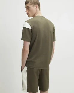 Khaki Slim Fit Colour Block T-Shirt