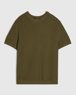 Khaki Slim Fit Cotton Waffle Knitted T-Shirt