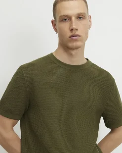 Khaki Slim Fit Cotton Waffle Knitted T-Shirt