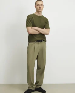 Khaki Slim Fit Cotton Waffle Knitted T-Shirt