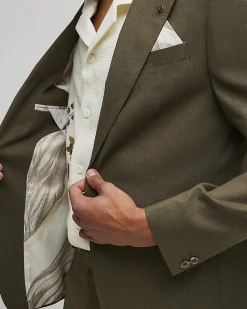 Khaki Slim Fit Linen Blend Suit Blazer Jacket