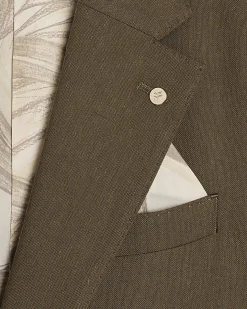 Khaki Slim Fit Linen Blend Suit Blazer Jacket