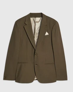 Khaki Slim Fit Linen Blend Suit Blazer Jacket