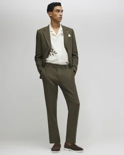 Khaki Slim Fit Linen Blend Suit Trousers