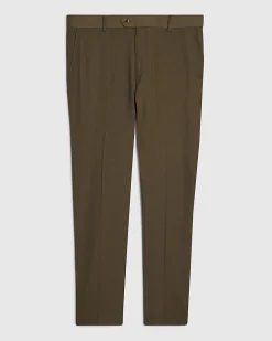 Khaki Slim Fit Linen Blend Suit Trousers