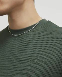 Khaki Slim Fit Textured Cotton T-Shirt
