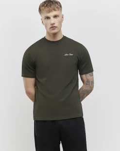 Khaki Slim Fit Textured Crew Neck T-Shirt