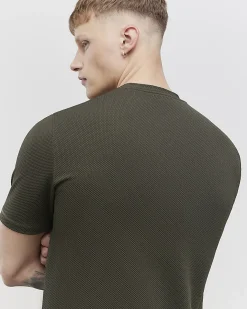 Khaki Slim Fit Textured Crew Neck T-Shirt