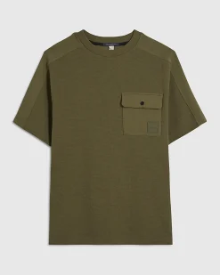 Khaki Slim Fit Textured Lightweight T-Shirt