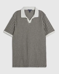 Khaki Slim Open Neck Crochet Polo Shirt