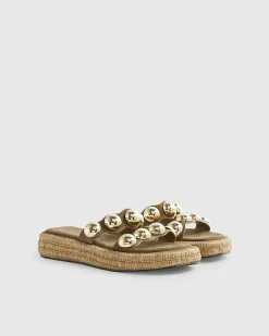 Khaki Studded Flatform Sandals