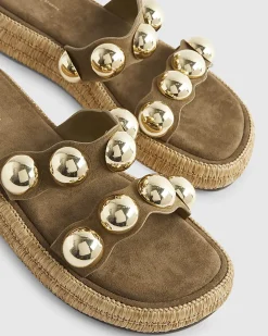 Khaki Studded Flatform Sandals