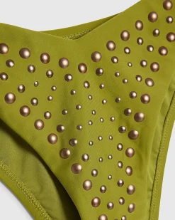 Khaki Studded Low Waisted Bikini Bottoms