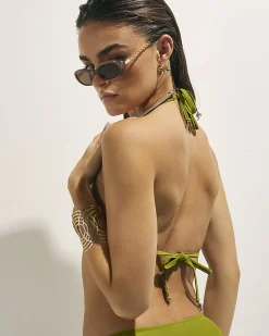 Khaki Studded Triangle Bikini Top