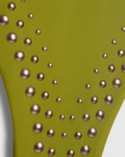 Khaki Studded V-Neck Swimsuit