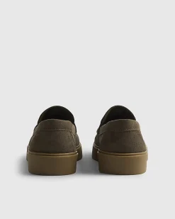Khaki Suede Buckle Loafers