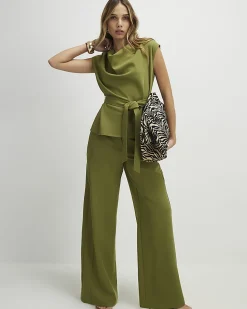 Khaki Tailored Wide Leg Trousers