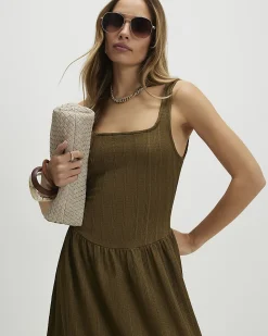 Khaki Textured Midi Dress