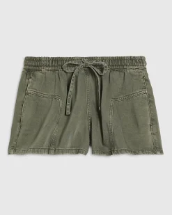 Khaki Tie Waist Denim Shorts