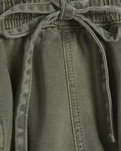 Khaki Tie Waist Denim Shorts