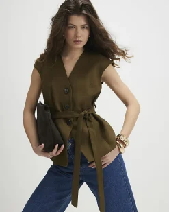 Khaki Tie Waist Top