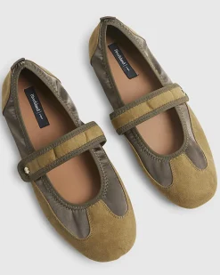 Khaki Velcro Strap Sneakerina Ballet Trainers