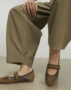 Khaki Velcro Strap Sneakerina Ballet Trainers
