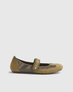 Khaki Velcro Strap Sneakerina Ballet Trainers