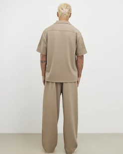 Khaki Wide Leg Twill Joggers