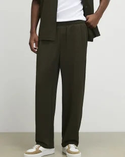 Khaki Wide Leg Waffle Textured Joggers