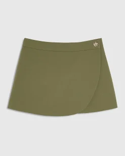 Khaki Wrap Gold Button Skort