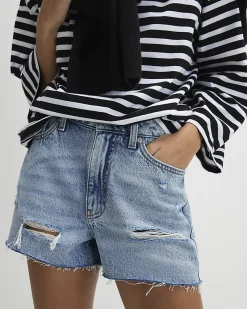 Light Blue Denim Ripped Shorts