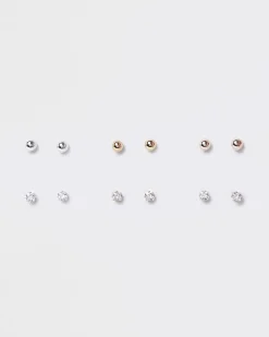 Metal Cubic Zirconia Stud Earrings Multipack
