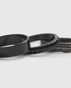 Metal Silver And Black Rings 7 Pack