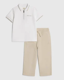 Mini Boys White Textured Polo Shirt