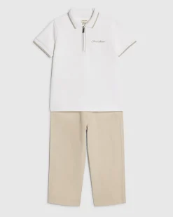 Mini Boys White Textured Polo Shirt