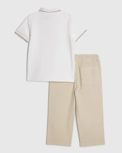 Mini Boys White Textured Polo Shirt
