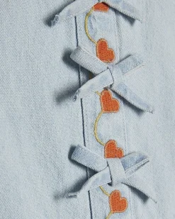Mini Girls Blue Denim Heart Embroidered Dress