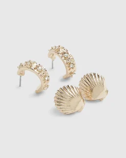 Mixed metal shell starfish multipack earrings