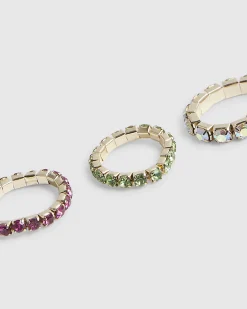 Multi Colour 3 pack diamante rings