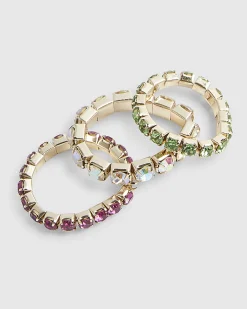 Multi Colour 3 pack diamante rings