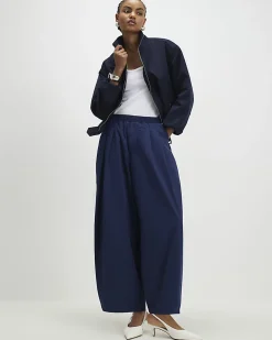 Navy Barrel Leg Trousers