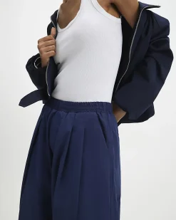 Navy Barrel Leg Trousers