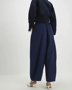 Navy Barrel Leg Trousers