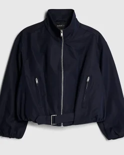 Navy Belted Bubble Hem Jacket