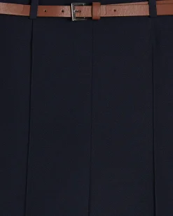 Navy Belted Straight Leg Trousers