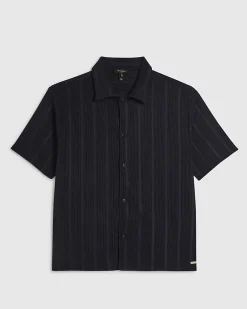 Navy Boxy Fit Ribbed Shirt